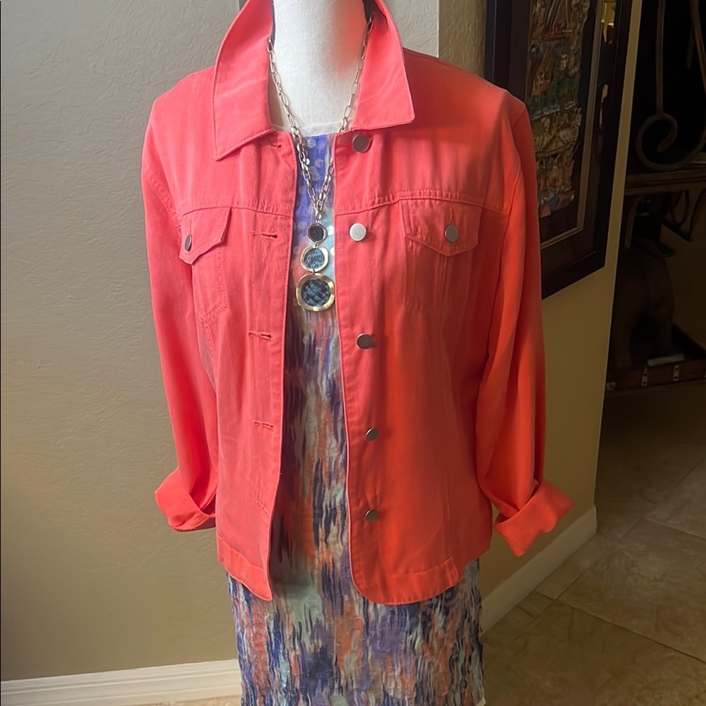 Coldwater Creek Pink Jean Jacket with Long Sleeves and Casual Style